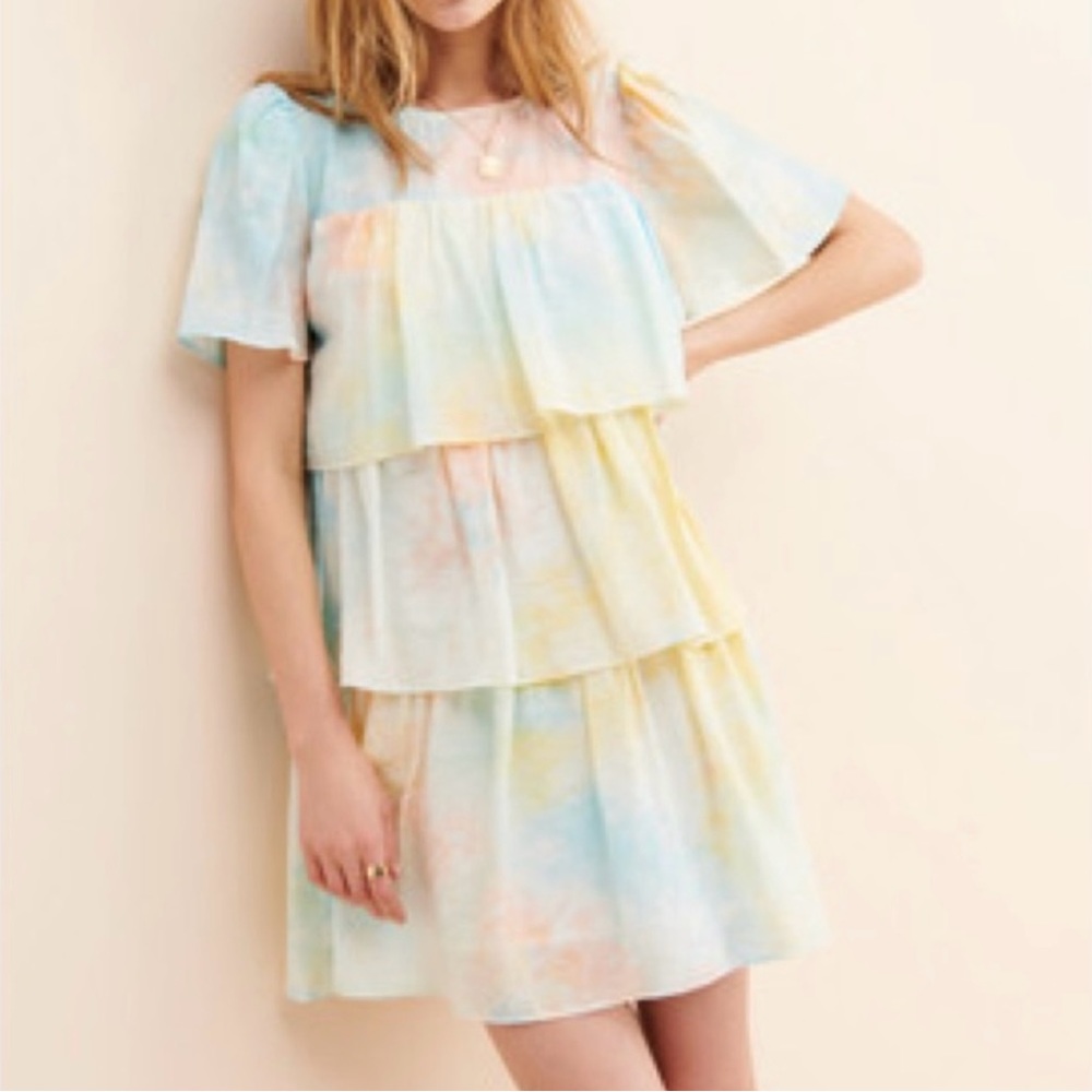 English Factory Tiered Tie Dye Dress NWT size XS Pastel Ruffle Neiman Marcus